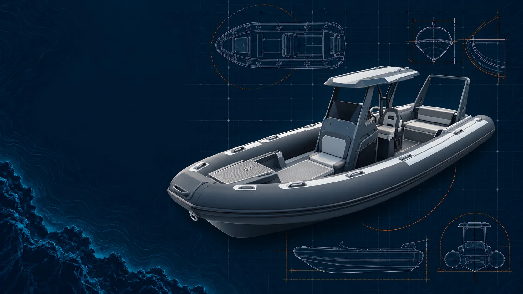 Professional RIBs: AI-assisted configuration illustration based on Reachsea catalog family, not an exact product or factory photo